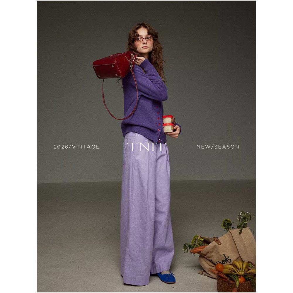 TNIT Retro Purple Suit Casual Wide Leg Pants Women s 2026 Spring High Waisted Loose Fitting Relaxed Style Pants image 2