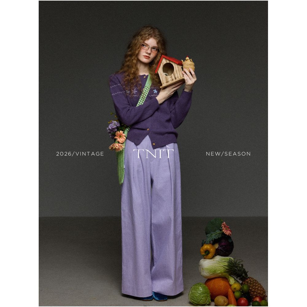 TNIT Retro Purple Suit Casual Wide Leg Pants Women s 2026 Spring High Waisted Loose Fitting Relaxed Style Pants image 3