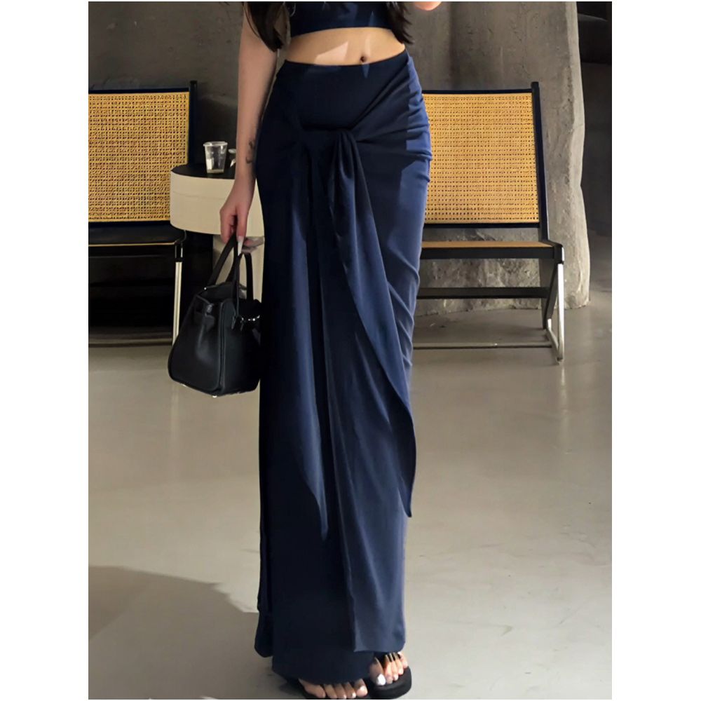 2025 Autumn New Slimming Tie Waist Design Midi Skirt for Women French Style Versatile Fashionable and Elegant Bodycon Long Skirt image 1