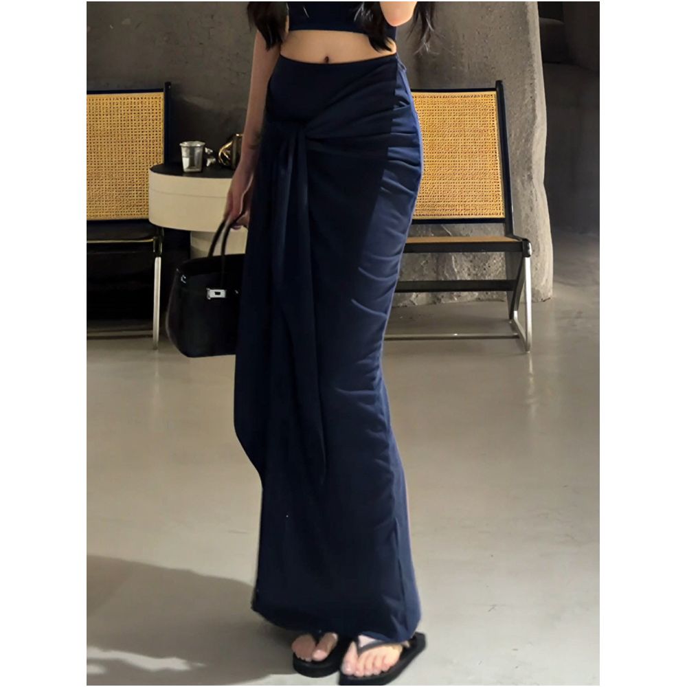 2025 Autumn New Slimming Tie Waist Design Midi Skirt for Women French Style Versatile Fashionable and Elegant Bodycon Long Skirt image 4