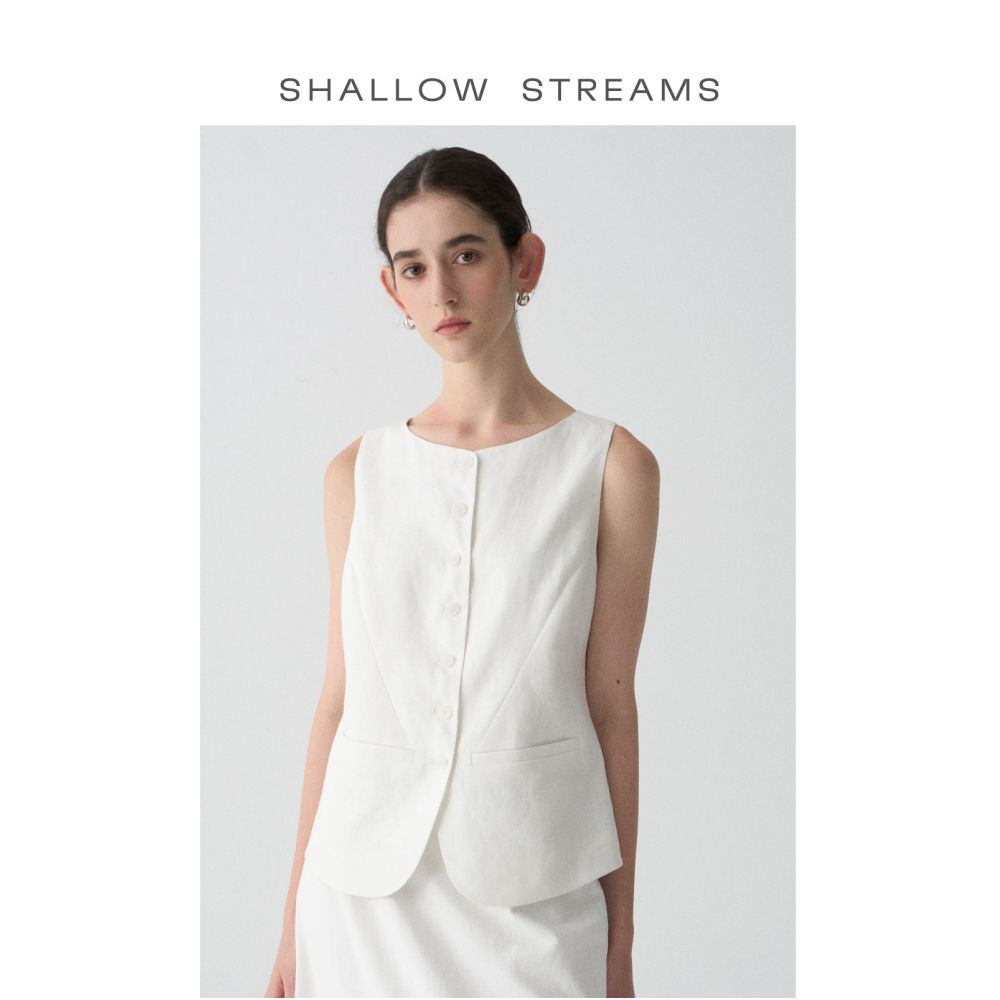 Dimple Sea French Old Money Style Pure Linen Vest Adjustable Waist Defining Elegant Tank Top with Stylish Design for Summer image 2