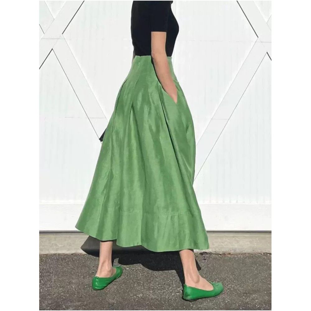 Rixo Kelly French retro style green high waisted pear shaped figure flattering flared skirt for summer image 1