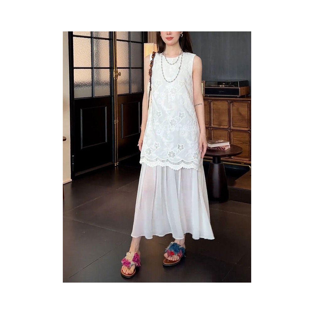 French style sleeveless dress with hollowed out lace and mesh patchwork new summer 2026 style fashionable and elegant dress image 1