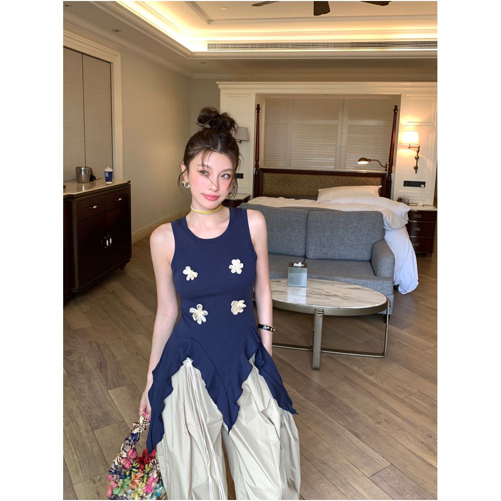 DULA Good Home Korean Style Irregular Hem 3D Floral Sleeveless Vest for Women Summer Hot Girl Slim Fit Top image 2