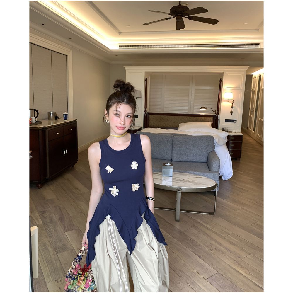 DULA Good Home Korean Style Irregular Hem 3D Floral Sleeveless Vest for Women Summer Hot Girl Slim Fit Top image 0