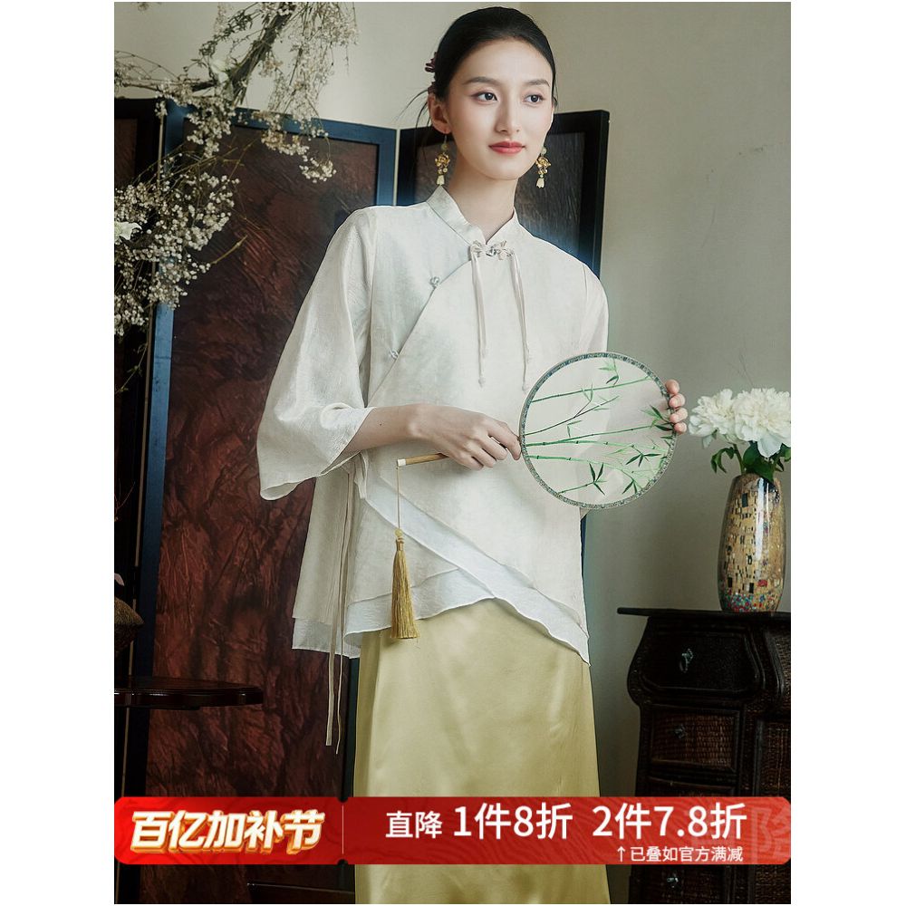 Moyu Yulei Chinese Style Summer Tencel Jacquard Modified Tang Suit Top New Chinese Design Shirt image 1