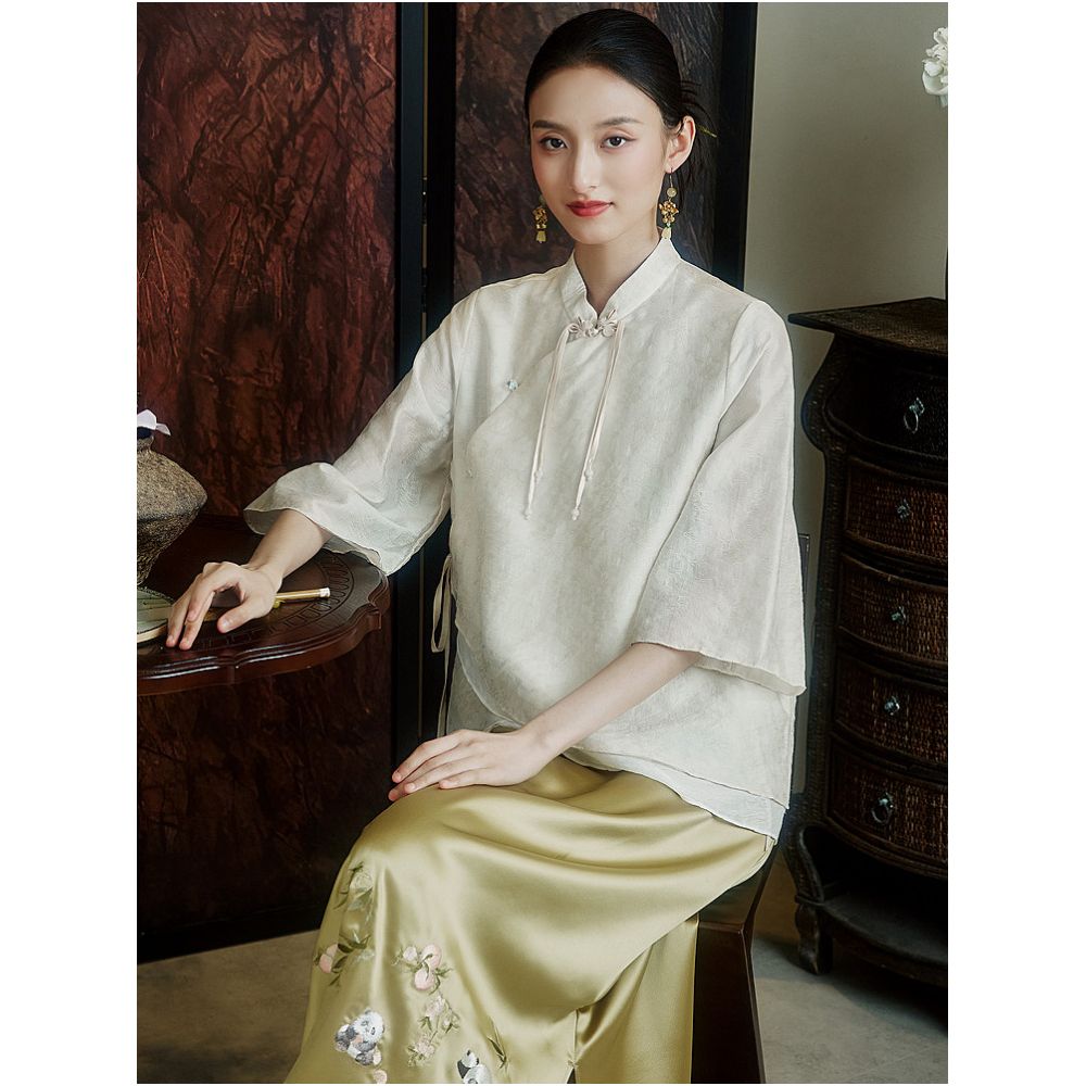 Moyu Yulei Chinese Style Summer Tencel Jacquard Modified Tang Suit Top New Chinese Design Shirt image 2