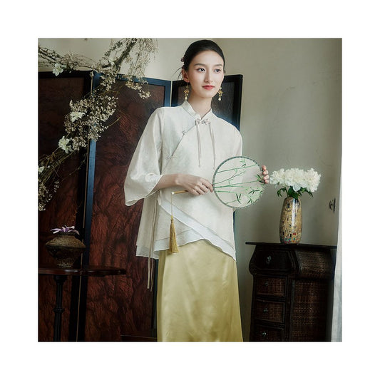 Moyu Yulei Chinese Style Summer Tencel Jacquard Modified Tang Suit Top New Chinese Design Shirt image 0