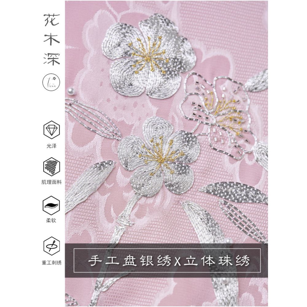 Huamu Shen s new Chinese style purple cheongsam suitable for everyday wear hand embroidered dress with silver embroidery jacquard acetate dress image 4