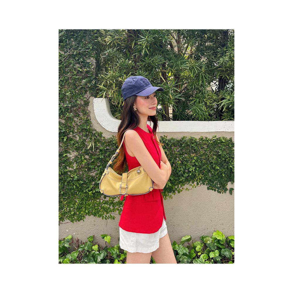 Turn right Chen s thigh French retro style round neck sleeveless slim fit vest women s summer casual versatile top image 2