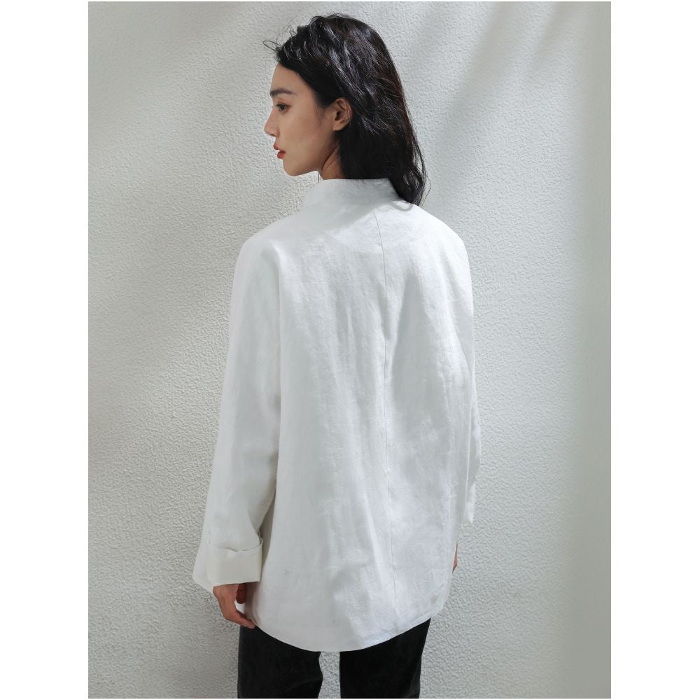 Pure linen sequined embroidered jacket new Chinese retro style stand up collar shirt elegant and fashionable short top image 3