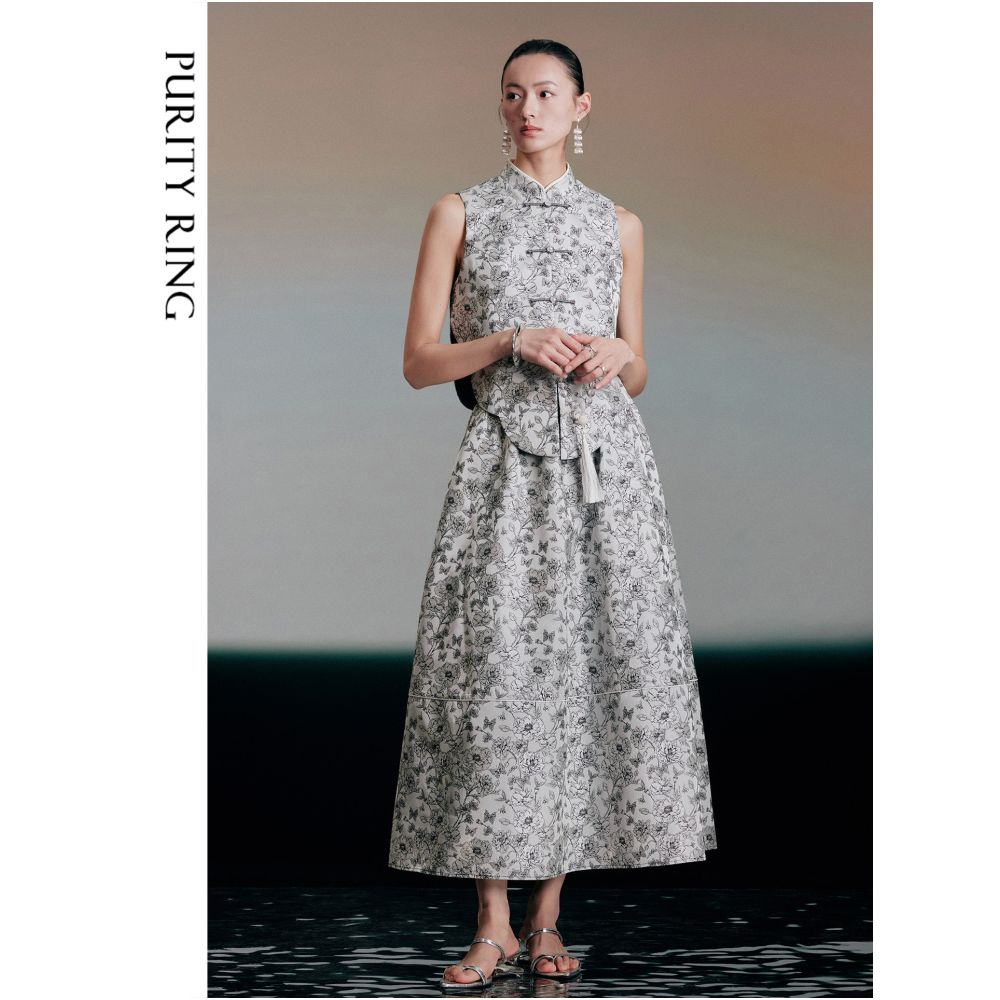 PURITY RING Elegant Oriental Style New Chinese Style Waist Shaped Jade Button Vest and Skirt Set image 0