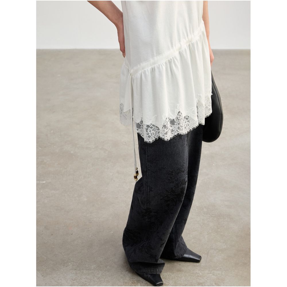 JUSLIN Heavy duty patchwork irregular lace trim beaded tie V neck sleeveless layered vest dress M0306 image 2