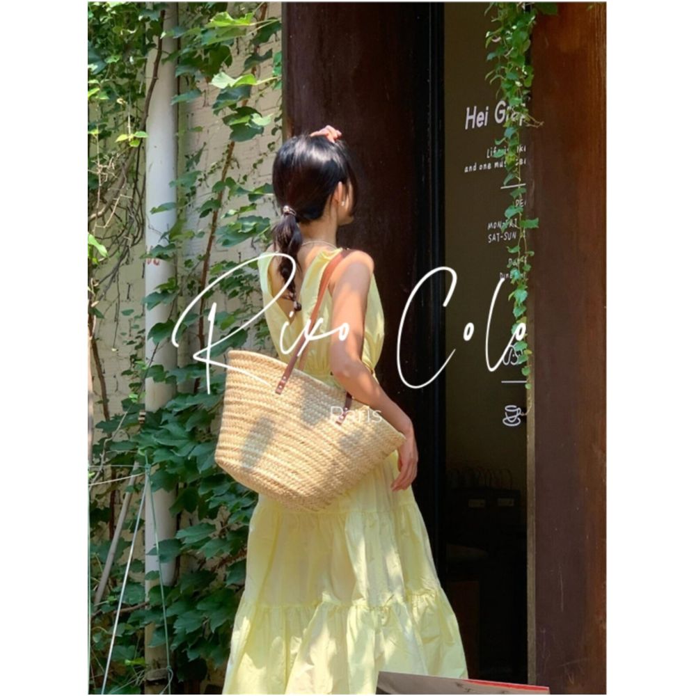 French RIXO COLO dopamine outfit Pale yellow slip dress V neck cutout waist revealing pleated maxi skirt image 2