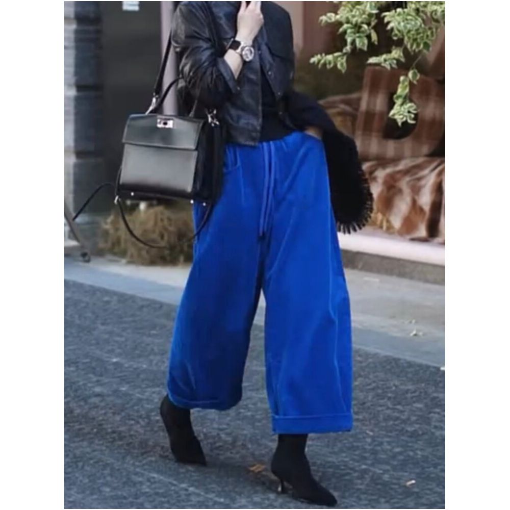Plus size women s loose fitting corduroy casual pants 2026 early spring new style wide leg pants slimming cropped sloping pants image 3