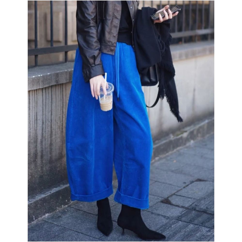 Plus size women s loose fitting corduroy casual pants 2026 early spring new style wide leg pants slimming cropped sloping pants image 0