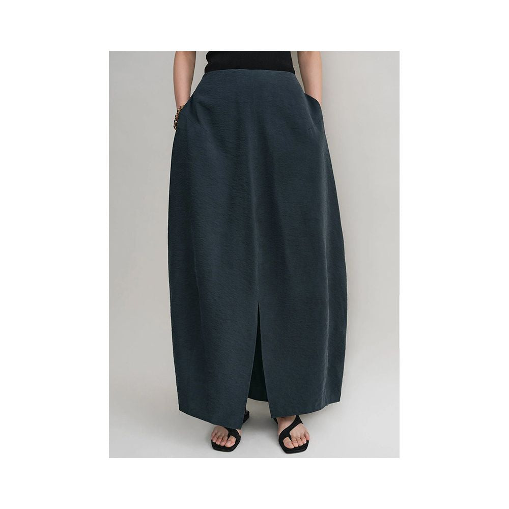 Tot silk midi skirt with a flowing drape pleated hem a unique and sophisticated design featuring a tulip shaped hem for summer image 3