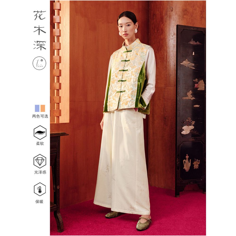 Huamu Shen Chinese Style Cotton Vest for Women Jacquard Knot Button New Chinese Style Mulberry Silk Vest Celebrity Style Store image 4