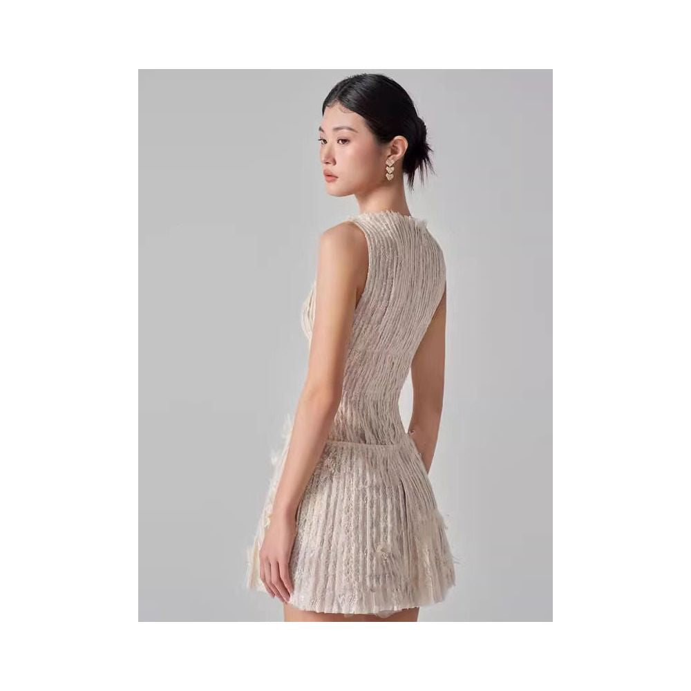 Vietnamese niche 2025 new sleeveless waist cinching heavy duty elegant pleated lace three dimensional butterfly flower short dress image 4