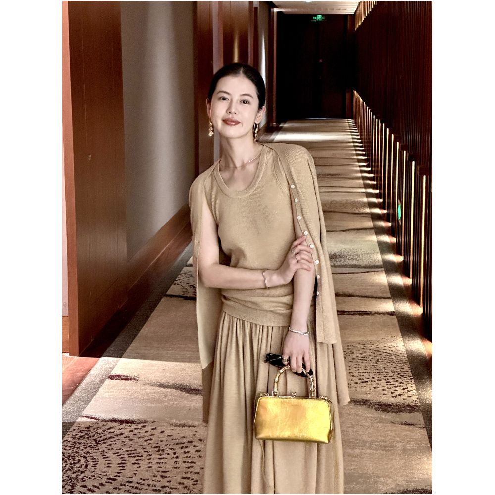 CML Simplicity is Comfort Soft and supple upgraded ROW style ultra slim fine wool knit cardigan and skirt set image 2