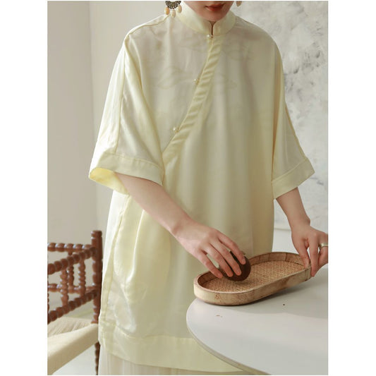 ASAYA6640 – Ivory Cloud Mandarin Tunic ☁️🤍