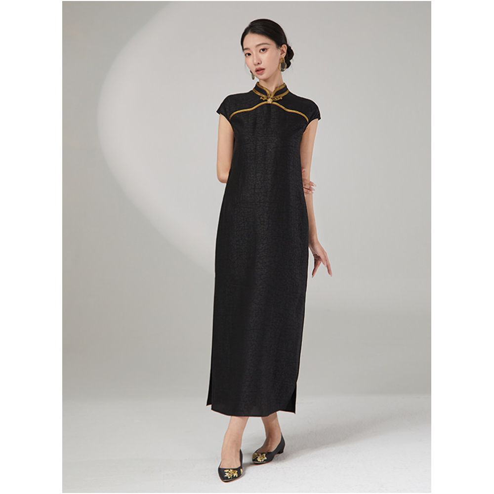 Anytime New Chinese Style Xiangyun Yarn Jacquard Pattern Cheongsam Print Long Dress for Women 2025 Summer New Arrival image 0