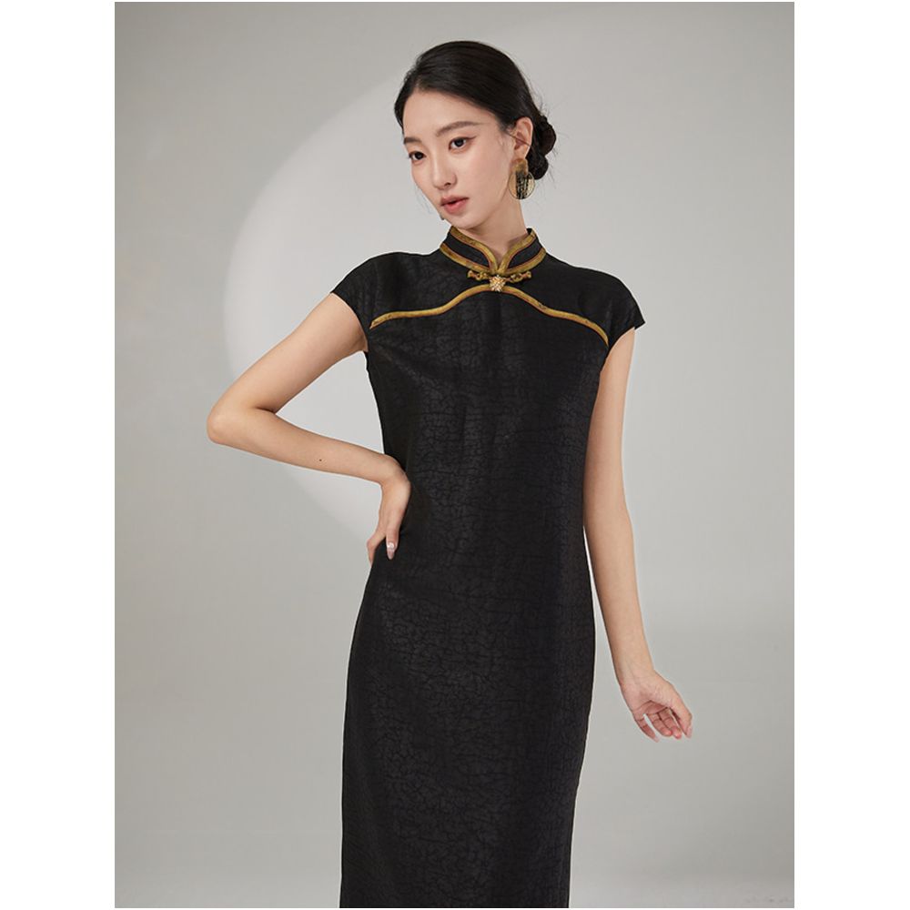 Anytime New Chinese Style Xiangyun Yarn Jacquard Pattern Cheongsam Print Long Dress for Women 2025 Summer New Arrival image 3