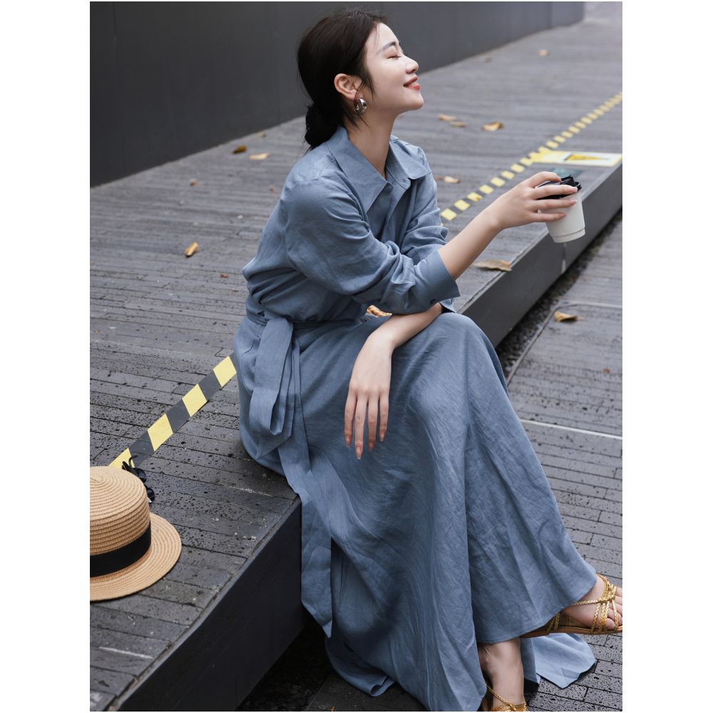 ZEROYK Old Money Style Fashion Set Simple and Elegant Linen Shirt with Tie Waist Skirt Relaxed Two Piece Set image 1