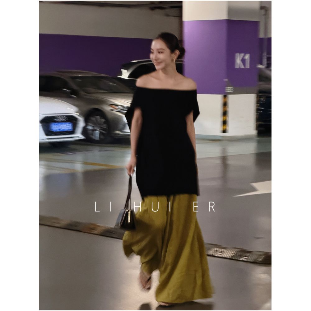 LiHuiEr Cannes Evening Breeze Salty and Mature Off Shoulder T Shirt for Women Minimalist Commuter Outfit Top image 1