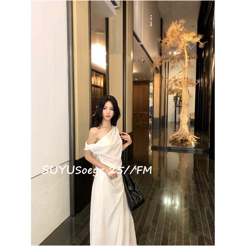 Soeyr Wabi sabi style Tencel off shoulder knotted top and slightly A line skirt set for women summer image 5