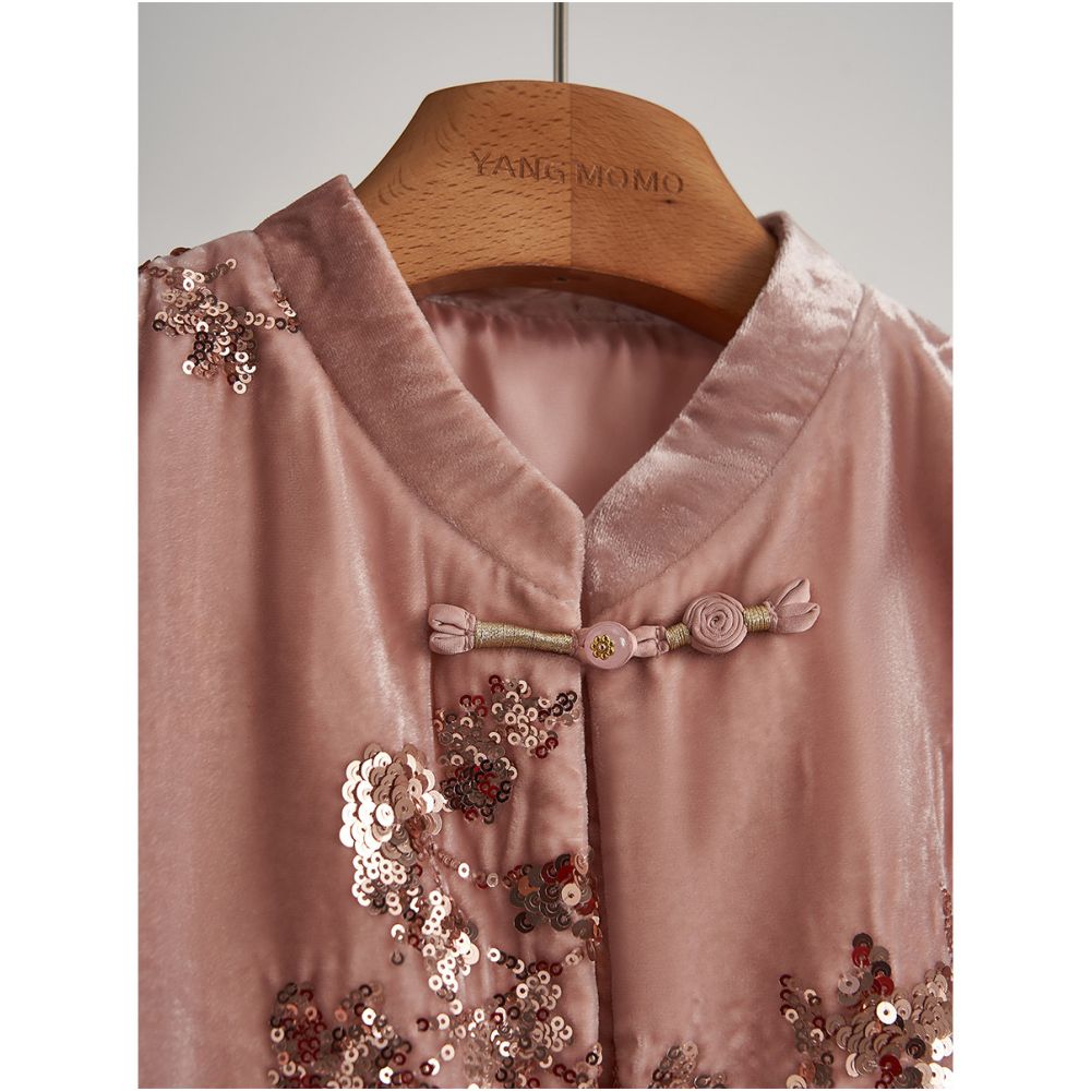 New Chinese style retro temperament buckle stand collar sequin buckle vest long pants set for women 2026 spring new item image 4