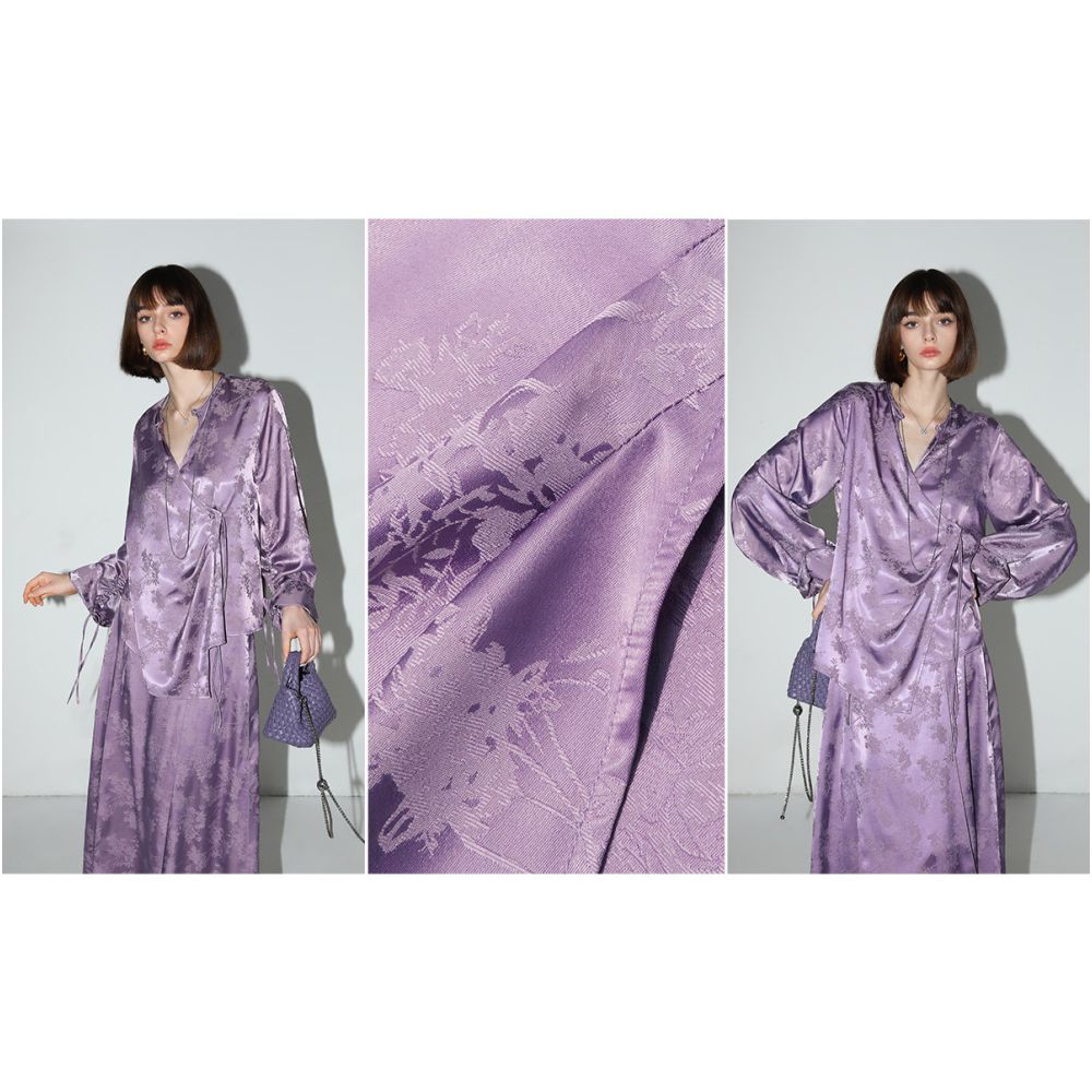 COCOBELLA New Chinese Dark Pattern Jacquard Satin Shirt Women s Side placket Button Top SR3061B 2 image 4