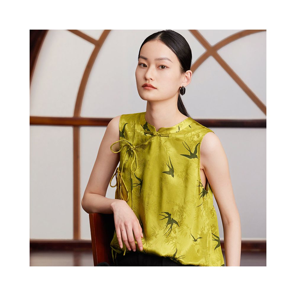 Ruyi Lianyun summer outfit new standing collar slanted collar lace up sleeveless shirt women s new Chinese style retro jacquard top image 0