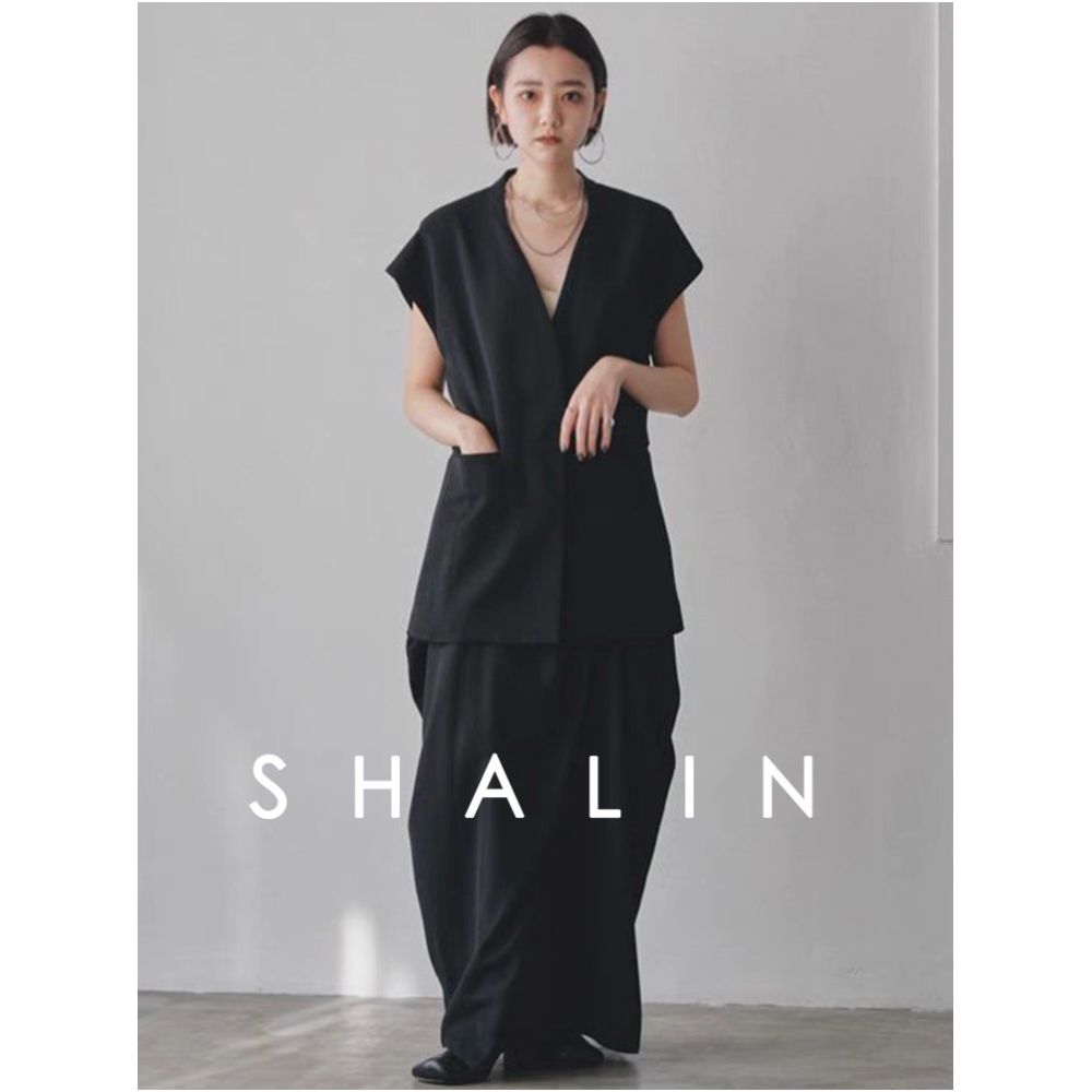 Yamanashi Shalin designer temperament niche Japanese retro irregular pleated skirt black long skirt image 1