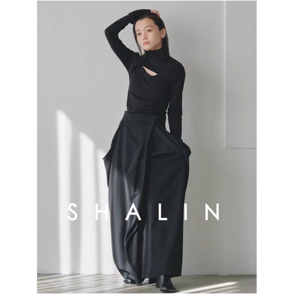 Yamanashi Shalin designer temperament niche Japanese retro irregular pleated skirt black long skirt image 2