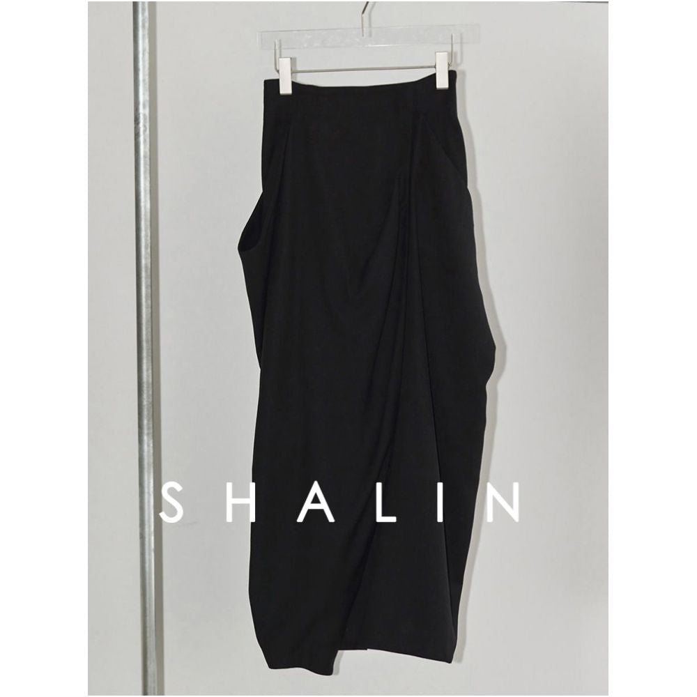 Yamanashi Shalin designer temperament niche Japanese retro irregular pleated skirt black long skirt image 4