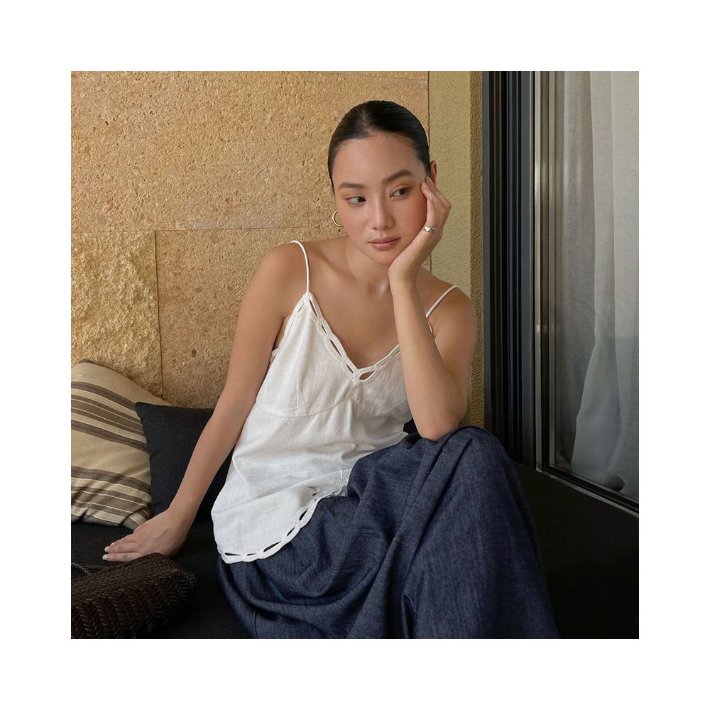 PURITY YH Minimalist French Cool and Dry Linen Heavy duty Hollow Embroidery Vacation Loose silhouette Strap Top image 4