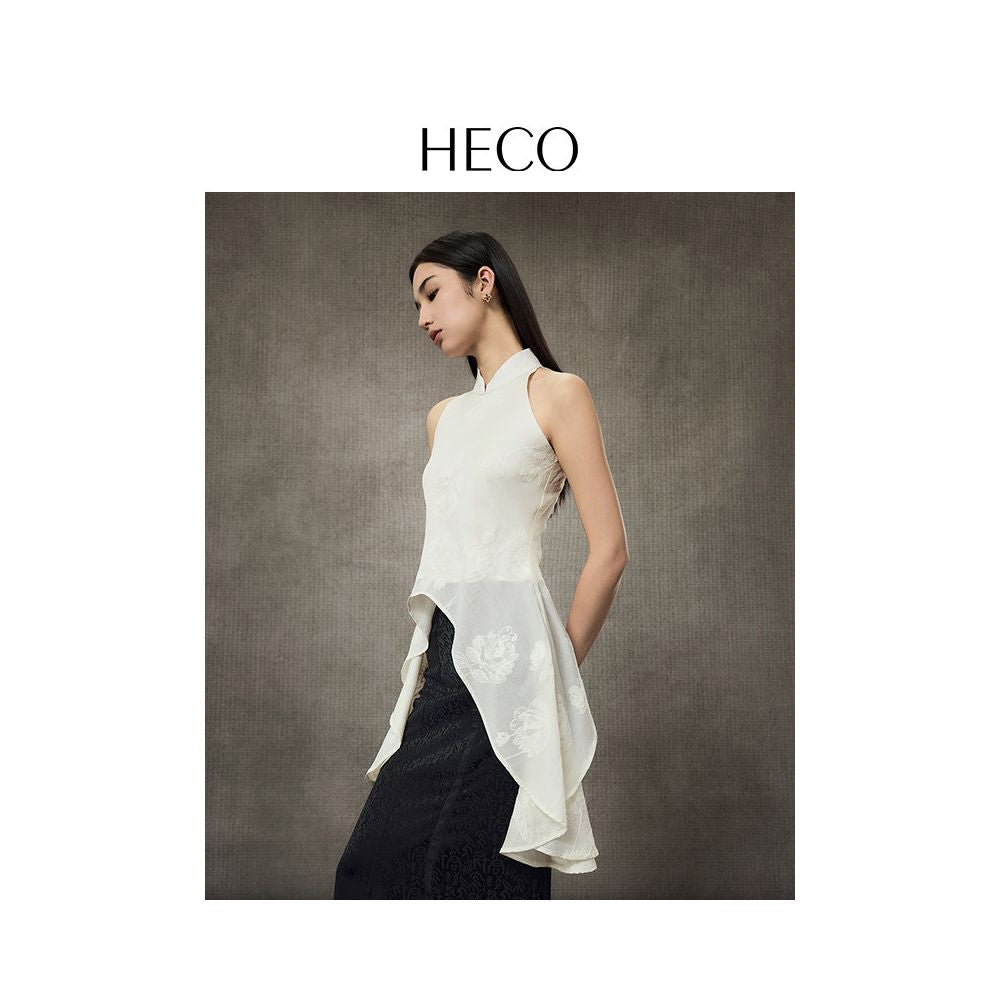 Jing Tian Same HECO Heavenly Fairy New Chinese style Small Stand Collar Acetate Wave Edge Tank Top for Actress Elegant Top image 1