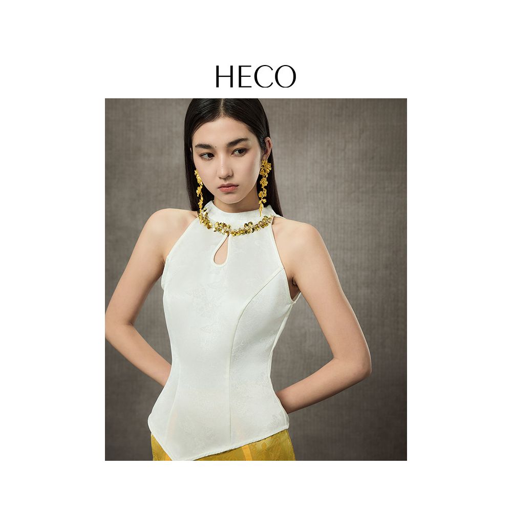 Zhao Qing s HECO Dance Fun Butterfly New Chinese style Acetic Acid Tank Top Women s Hollow Lace Style Off Shoulder Top image 3