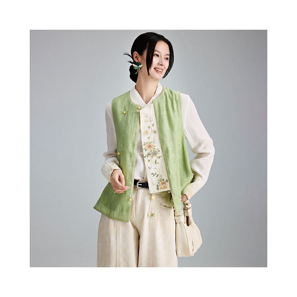 Moyu Spring Summer New Collection Fresh and Elegant Jacquard Satin Jacket with New Chinese Embroidered High End Vest Top image 1