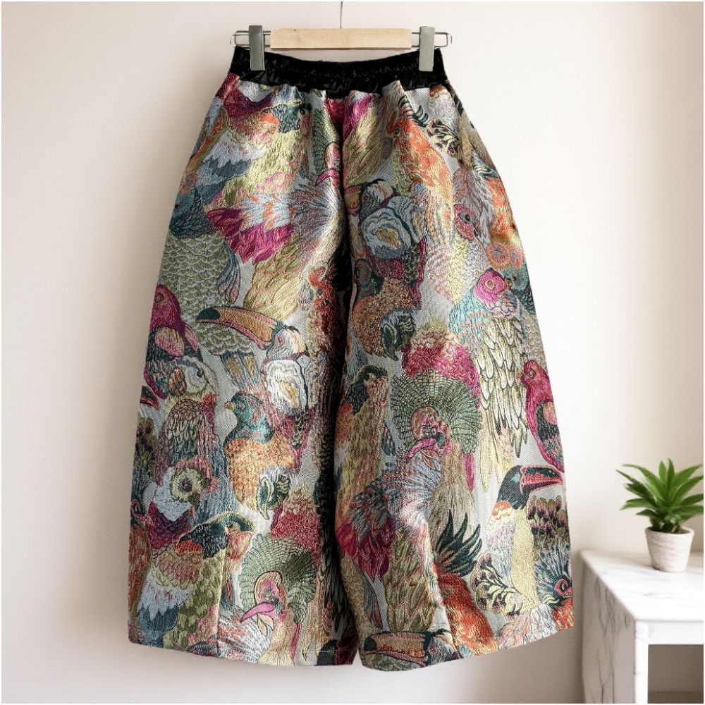Chinese style jacquard elastic high waisted wide leg pants for women new Chinese style unique loose fit flesh covering slimming versatile flower bud casual pants image 0