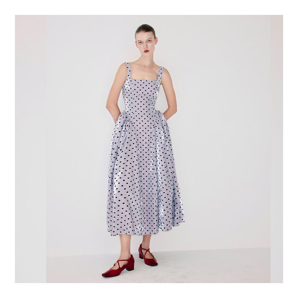 CLUSTERONE 2025 Summer New Square Collar Plush Polka Purple Strap Waist Design Dress image 1