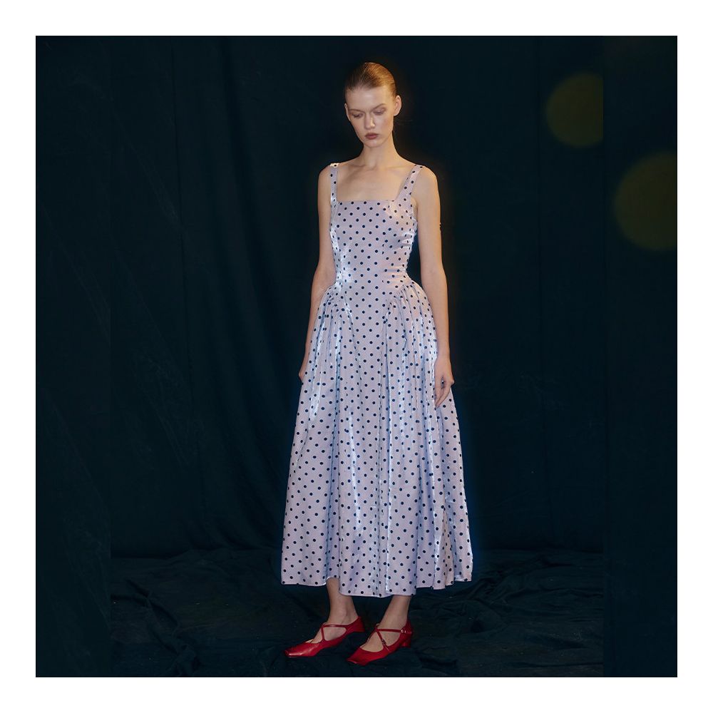 CLUSTERONE 2025 Summer New Square Collar Plush Polka Purple Strap Waist Design Dress image 4