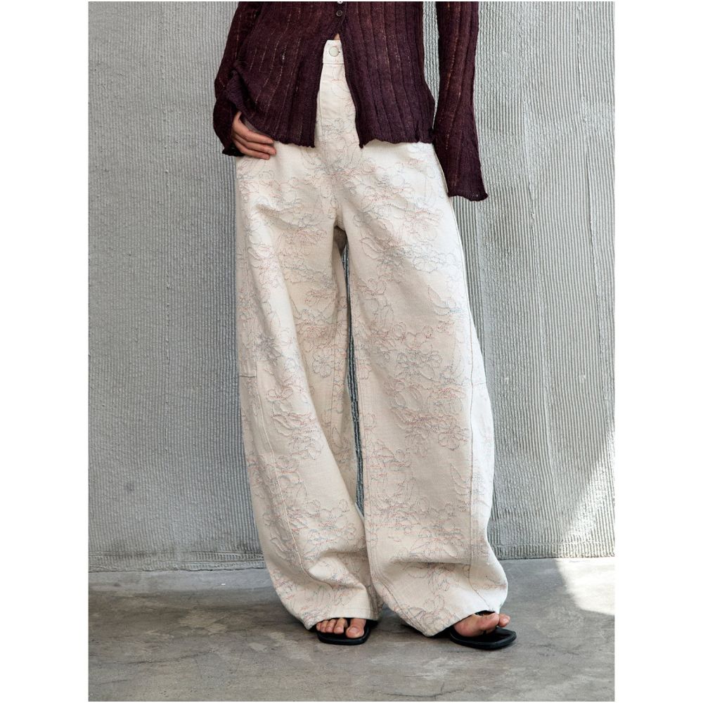 Luobian icing on the cake original design retro embroidered jeans autumn new loose wide leg pants image 0