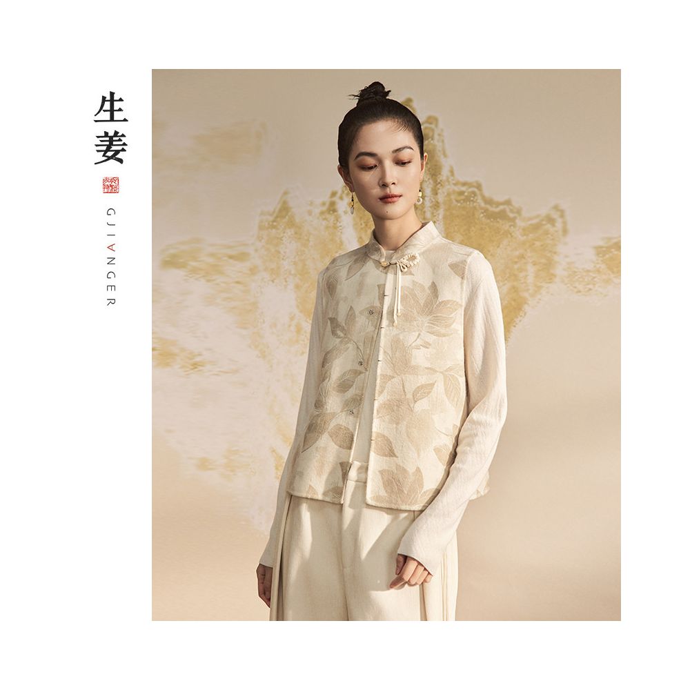 Ginger Yiya New Chinese style Plate Buckle Stacked Jacket Spring and Autumn New National Style Standing Collar Vest Coat 31442406A image 2