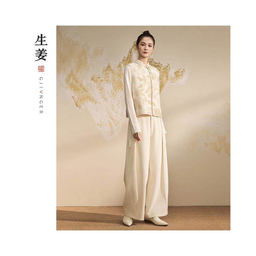 Ginger Yiya New Chinese style Plate Buckle Stacked Jacket Spring and Autumn New National Style Standing Collar Vest Coat 31442406A image 3