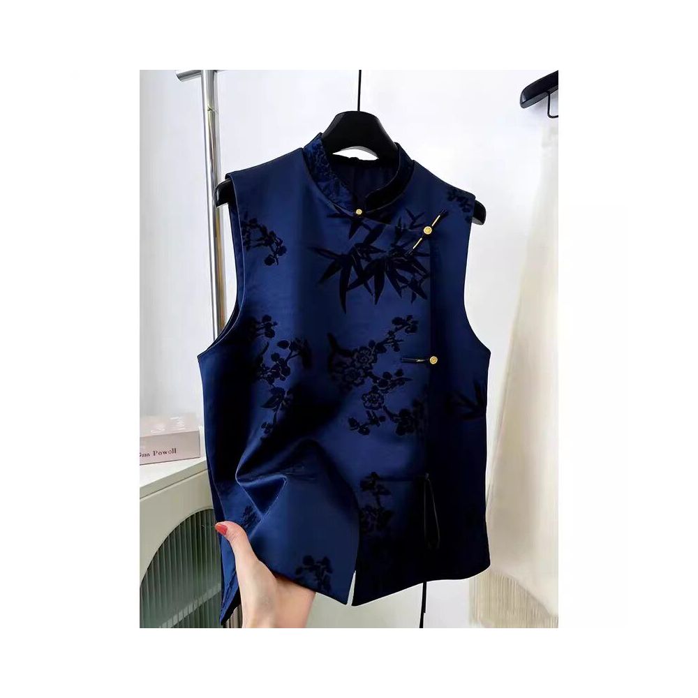 ASAYA6677 – Midnight Bamboo Mandarin Vest 🌙🎋