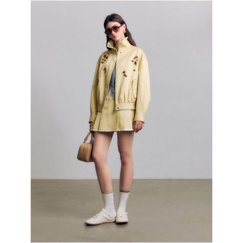 MR 99 Fashion Showcase Customized Long staple Cotton Twill Bead Flower Show Level Jacket Top 100 Fold Short Skirt Set image 3