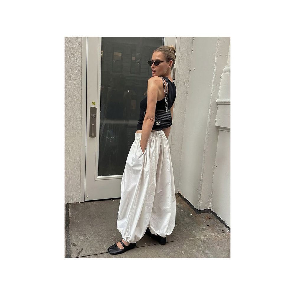 American retro white casual pants for women new autumn style high waisted slimming simple loose wide leg pants lantern pants image 4