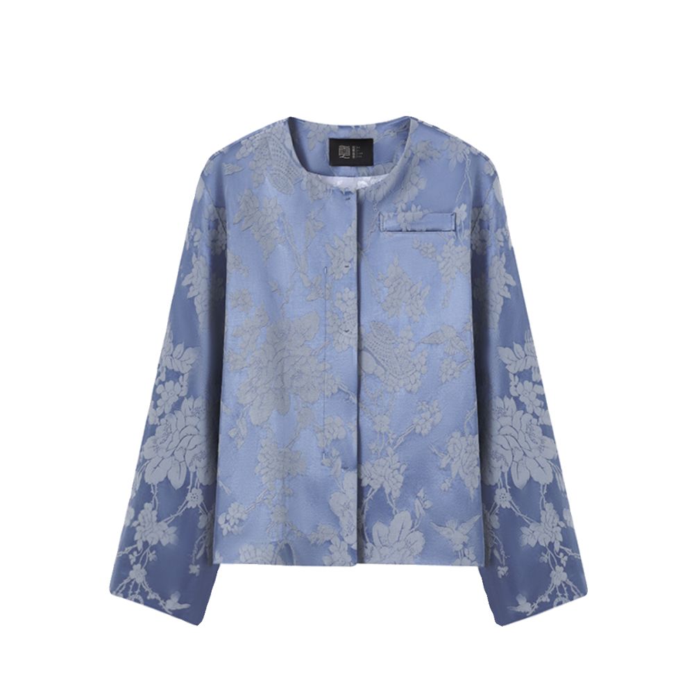 Ruyi Lianyun Spring and Autumn New Round Neck Jacquard Short Coat for Women Retro New Chinese Style Double breasted Metal Buckle Top image 5